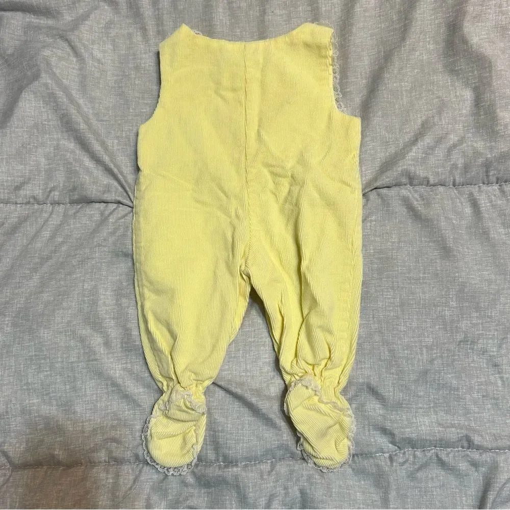 Vintage Baby Yellow Corduroy Cat Cotton One Piece Jumpsuit 0-6 Months